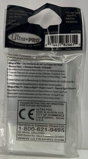 ULTRA PRO Card Sleeve - Board Game Sleeve 44mm X 68mm Mini European 50ct pack Sealed